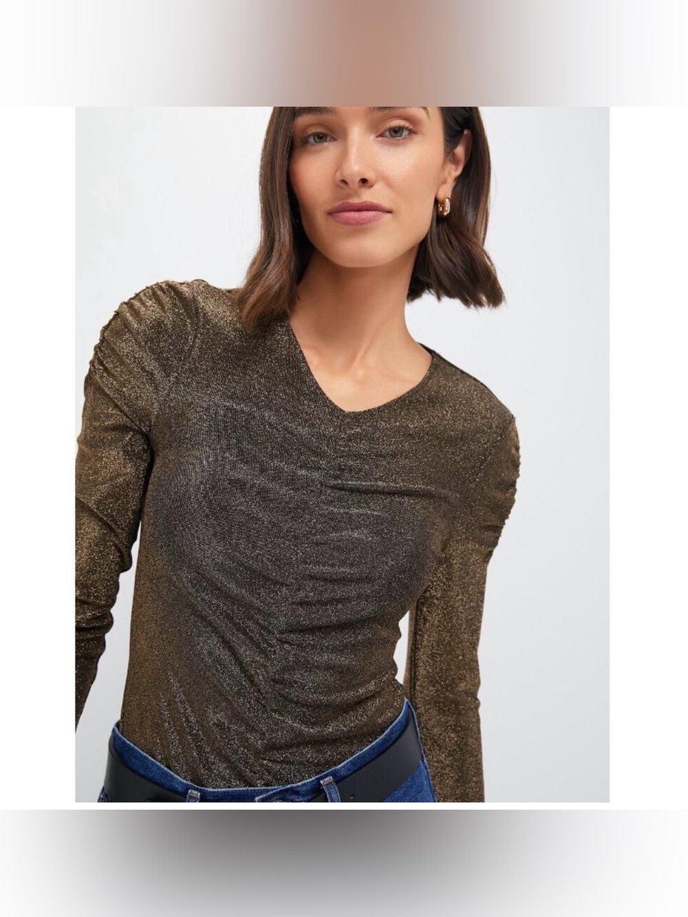 Veronica Beard Neeta Metallic Gold Ruched Top Sz Small